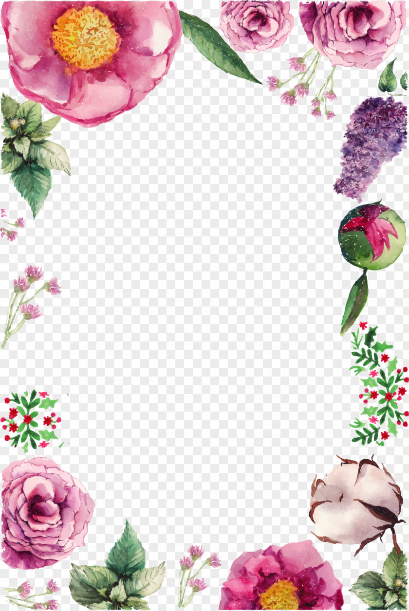 Vector Hand-painted Flowers Border Flower Birthday Greeting Card PNG