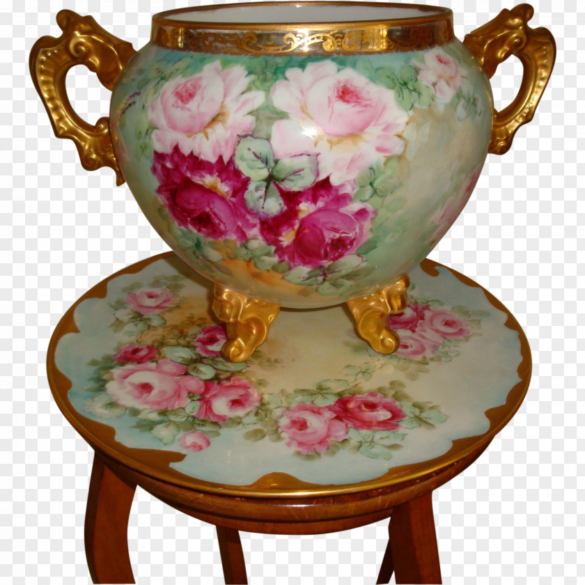 Hand Painted Vintage Vase Saucer Porcelain Plate Cup PNG