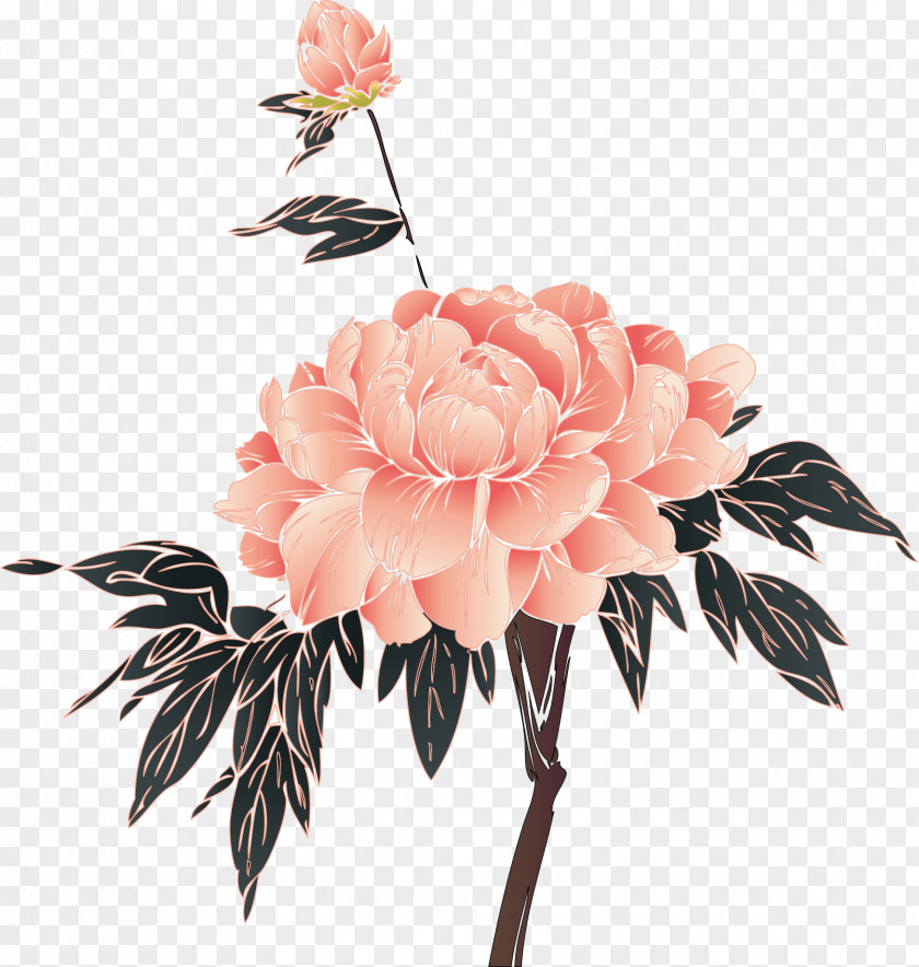 Floral Decoration Moutan Peony Wall Decal PNG