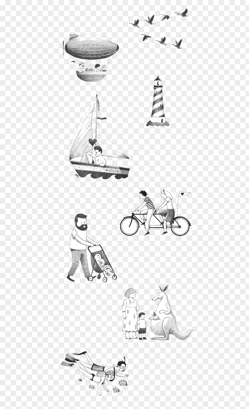 Pencil People Travel Way Illustration PNG