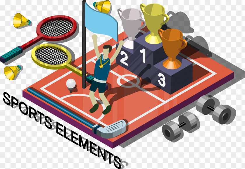 Decorative Tennis Badminton Trophy Barbell Infographic Illustration PNG