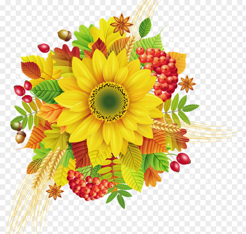 Sunflower Autumn Flower Bouquet Clip Art PNG