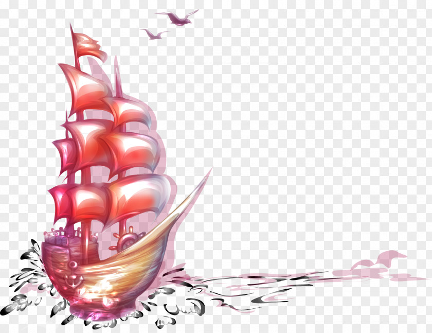 Hand Painted Ship Material Cartoon Illustration PNG