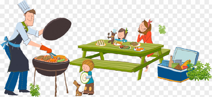 Painted A Cozy Four Cooking Vector Barbecue Picnic Cartoon Illustration PNG