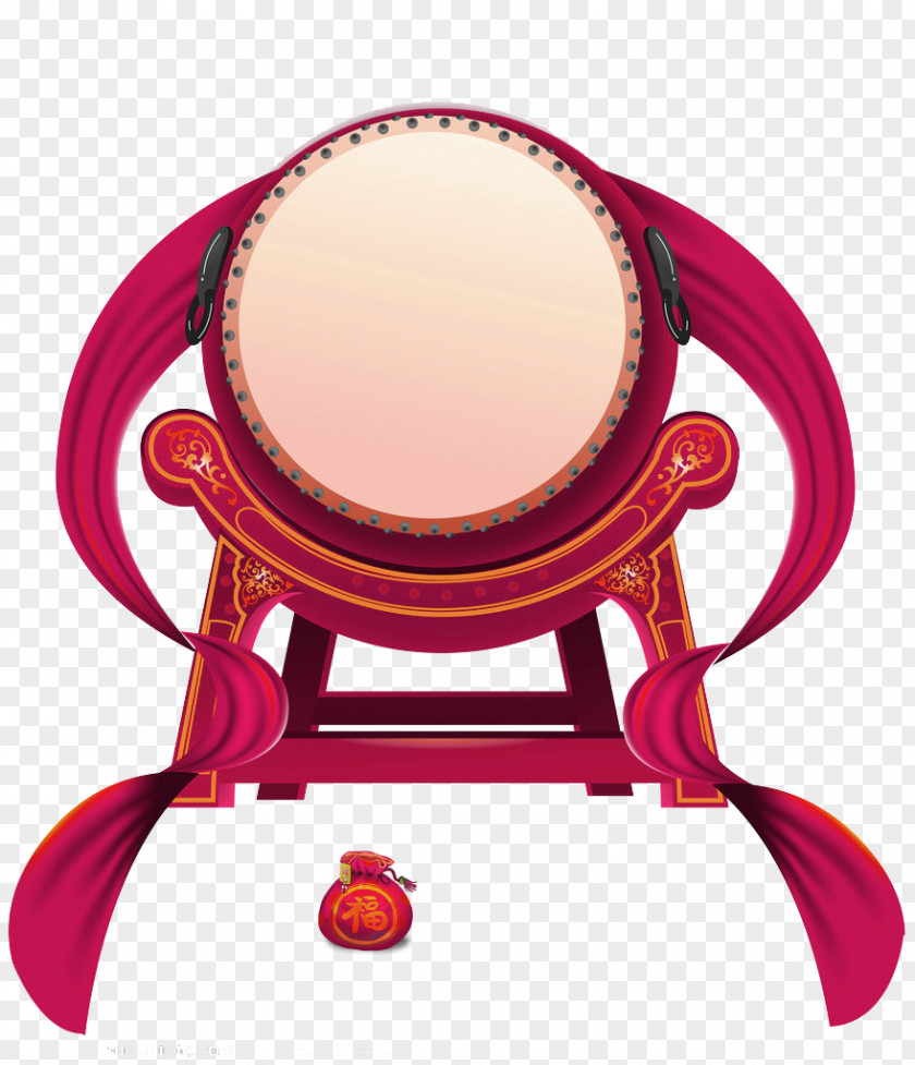 Red Chinese Wind Drums Decorative Pattern Bass Drum Sound Generator PNG