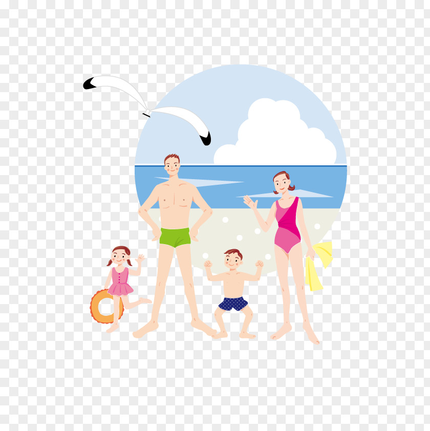Family Beach Vacation Illustration PNG