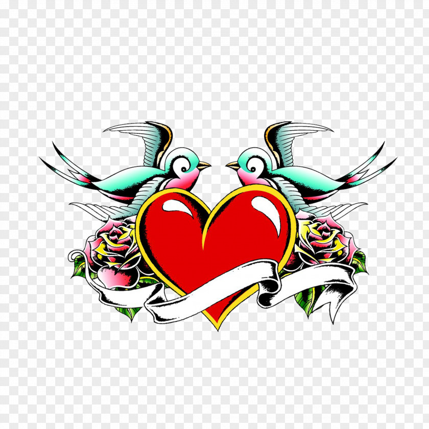 Love Birds Illustration Swallow Tattoo Heart Clip Art PNG