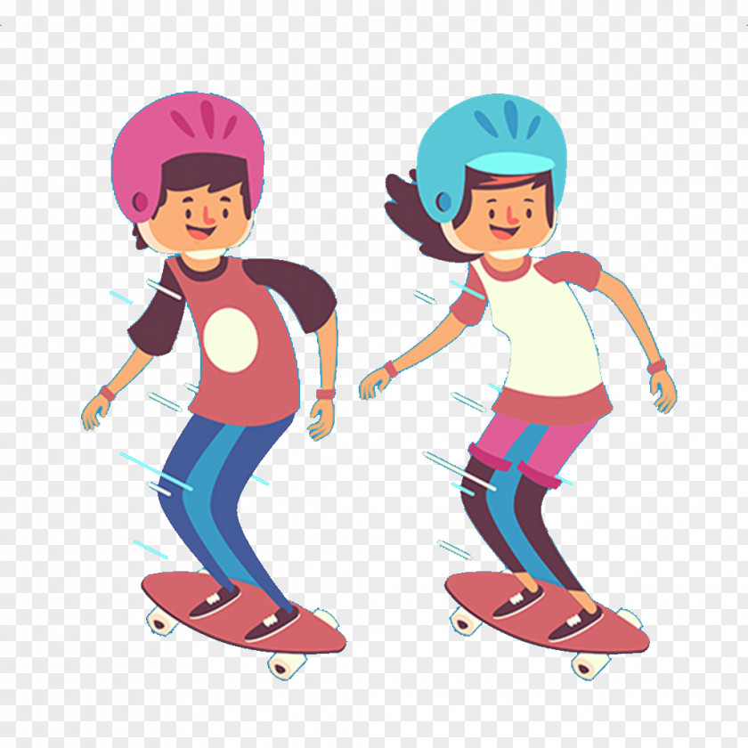 Two Children Skateboarding PNG