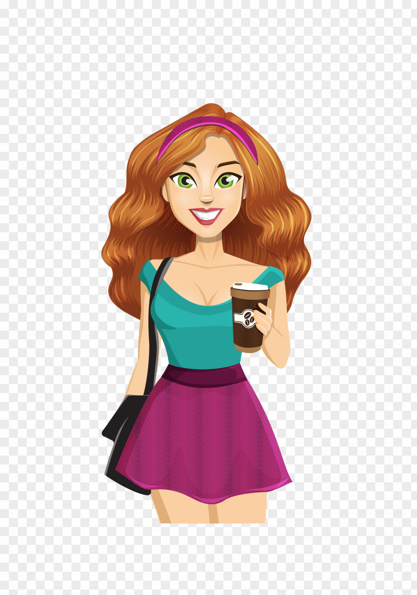 Vector Coffee Beauty Cartoon Character Illustration PNG