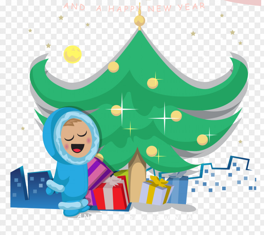 Cartoon Christmas Tree With Characters Vector New Year Illustration PNG