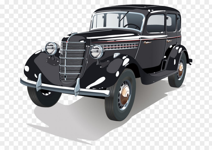 Cartoon Illustration Painted Dark Gray And Old Cars Vintage Car Classic PNG