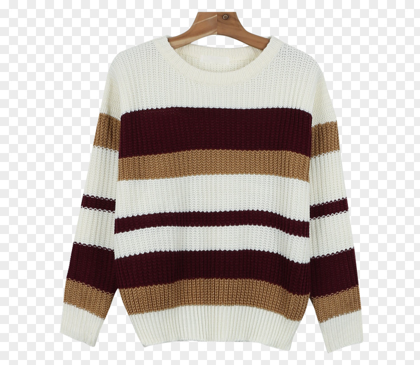 Colored Stripes Sweater Maroon Sleeve Neck Wool PNG