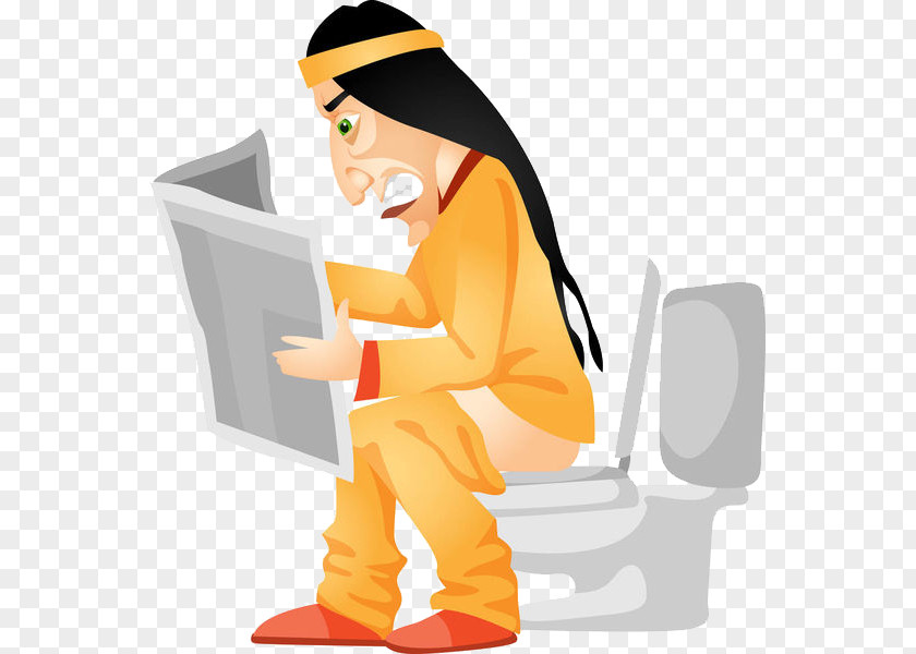 A Man Who Reads Newspapers In The Toilet Cartoon Stock Illustration PNG
