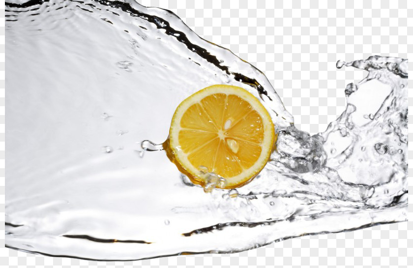 Lemon Slices And Water Flow Juice Glass Bottle Drinking PNG