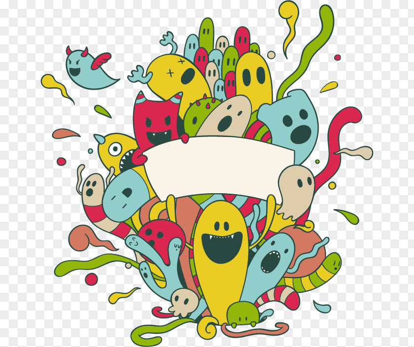 Vector Cartoon Color Cute Monster Ghost Group Euclidean Drawing PNG