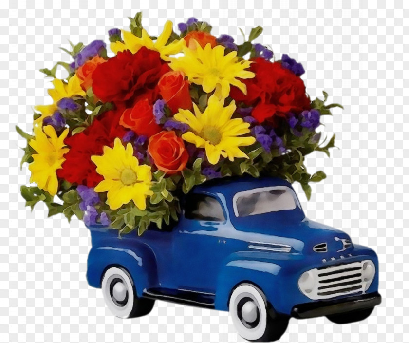 Blue Car Vehicle Yellow Bouquet PNG