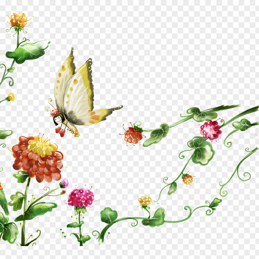 Butterfly Pattern Flower Wallpaper PNG