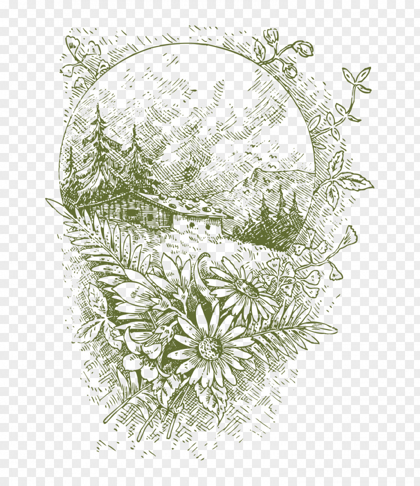 Vintage Paper-cut Vector Environment Drawing Illustration PNG