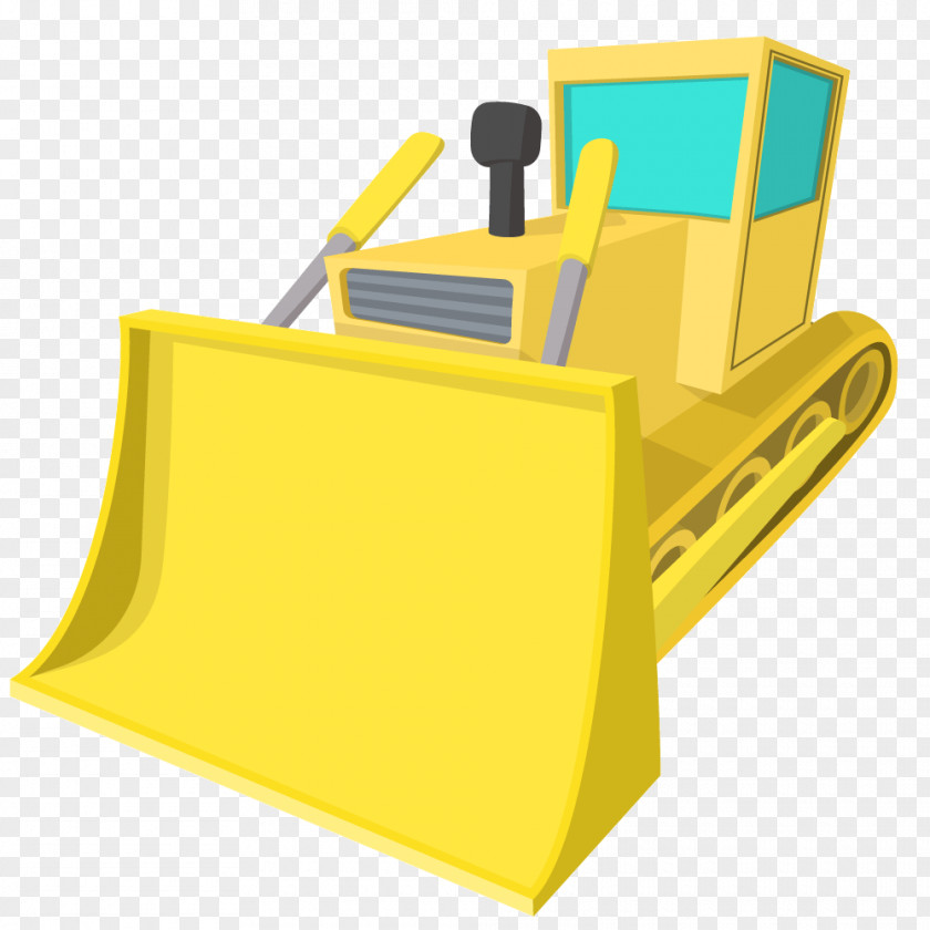 Yellow Bulldozer Forklift Excavator Caricature Illustration PNG