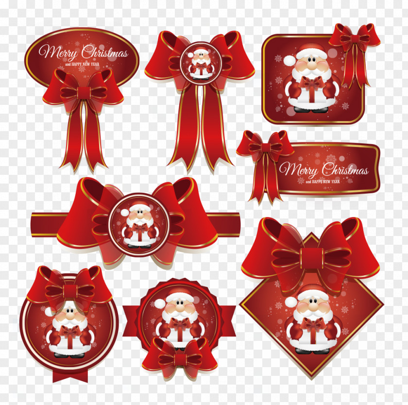 Christmas Bow Tag Santa Claus Label PNG