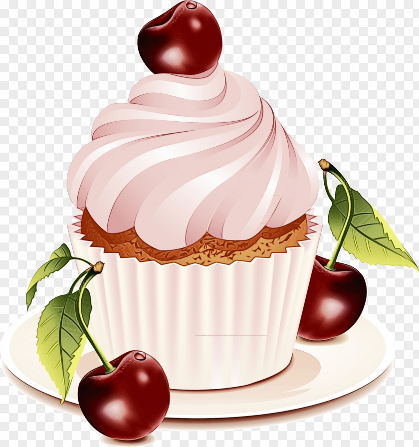Icing Cupcake Food Cherry Dessert Frozen Meringue PNG