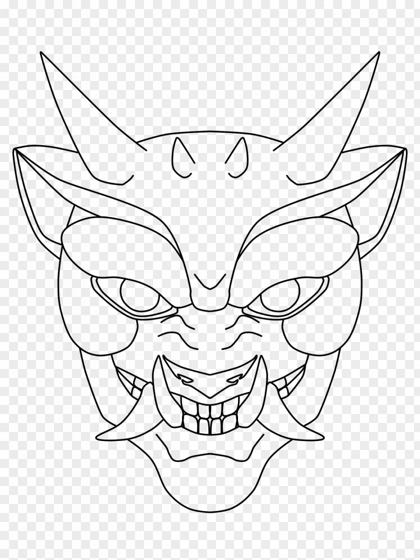 JAPAN MASK Oni Line Art Drawing Guy Fawkes Mask Legendary Creature PNG