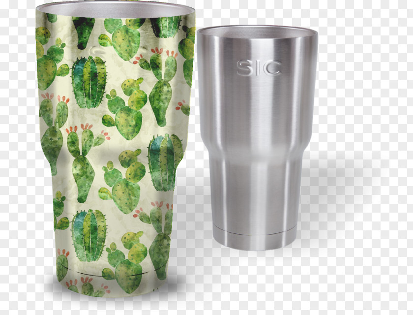 Watercolor Cactus Cup Glass Pattern PNG