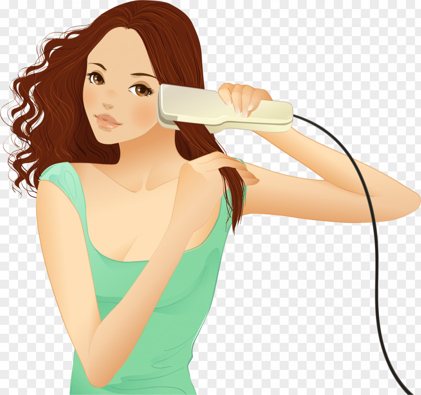 Vector Hand Painted Clip Hair Brown Straightening Hairdresser Capelli Illustration PNG
