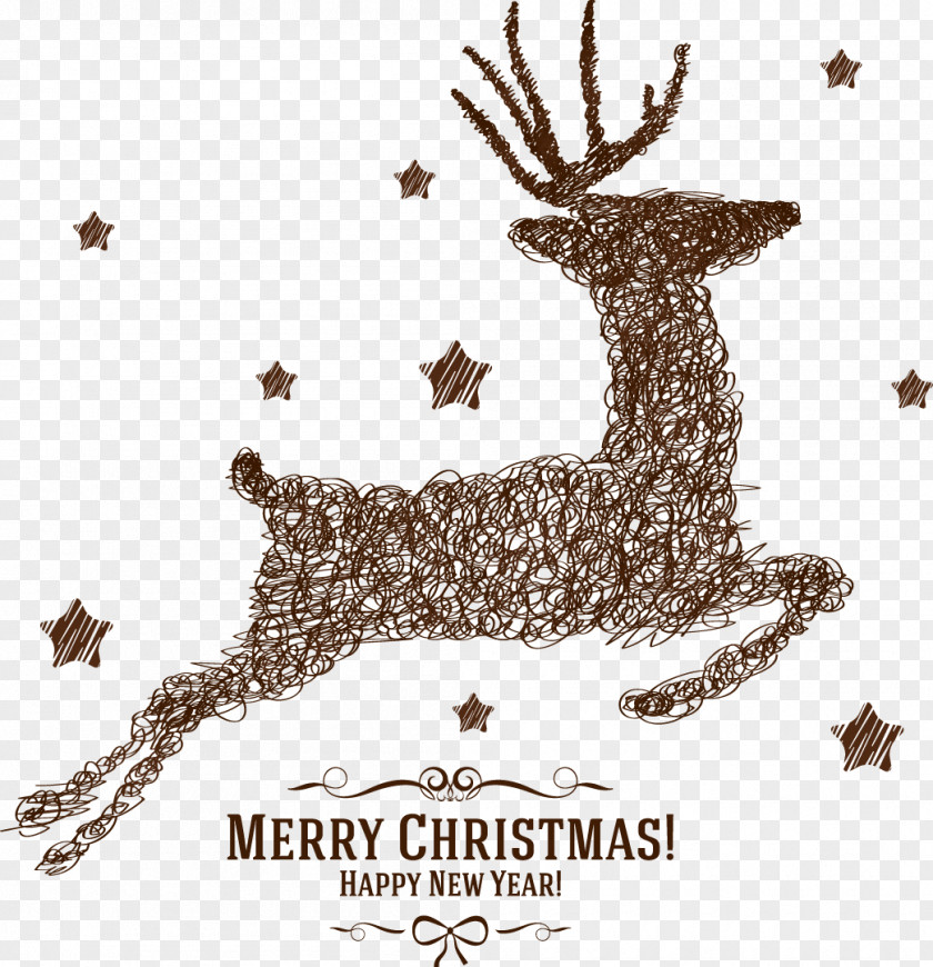 Vector Happy New Year Reindeer Santa Claus Christmas Card PNG