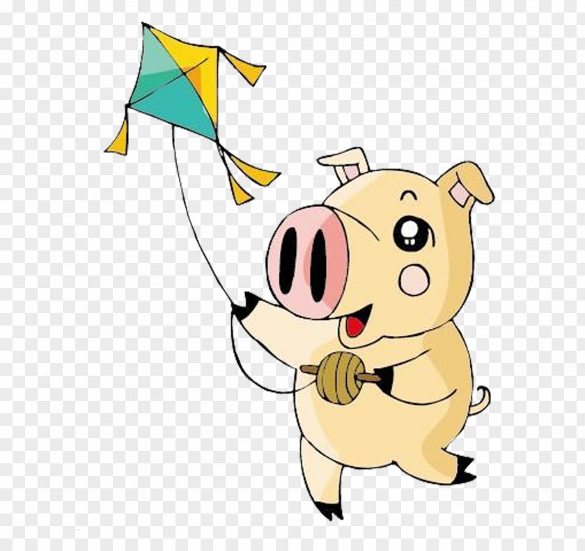 Ching Ming Festival Piglets Flying Kite Material Free To Pull Qingming Cartoon Illustration PNG