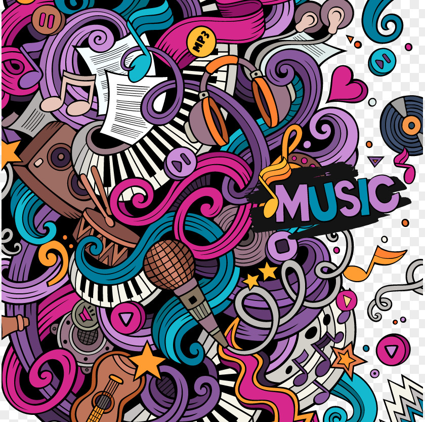 Effect Color Creative Musical Elements Doodle Drawing Cartoon Illustration PNG