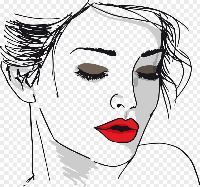 Drawing Face Woman Sketch PNG Sketch, Sexy woman painted red lips line, woman's face portrait illustration clipart PNG