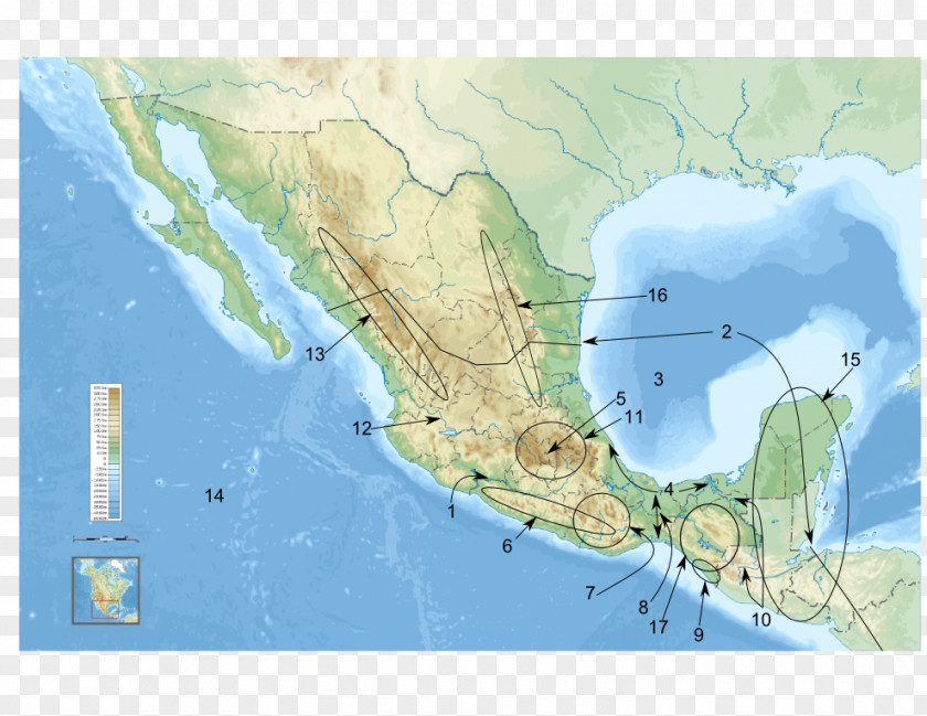 Map Sierra Madre Oriental Mesoamerica Atlas Physische Karte PNG