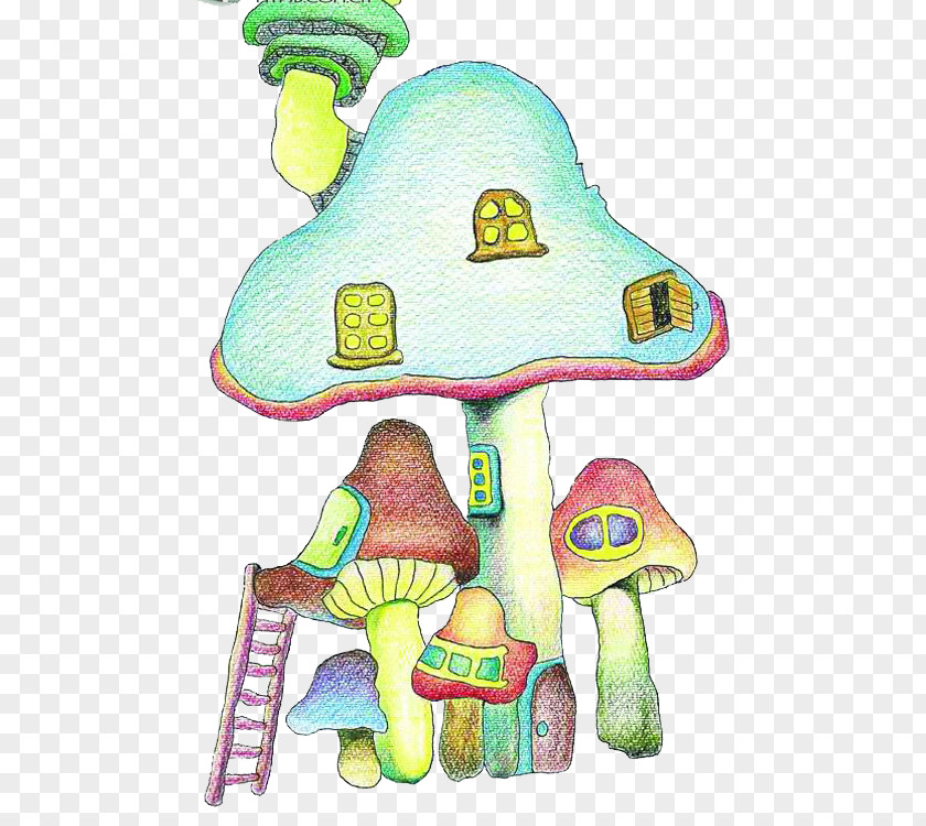 Mushroom House Work Of Art Painting Cartoon Illustration PNG