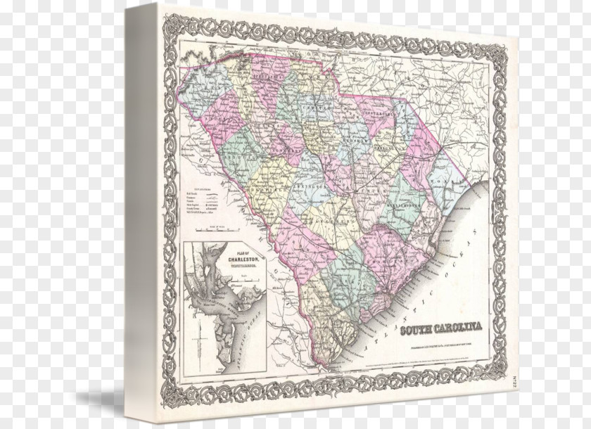 Map Canvas Print Gallery Wrap South Carolina PNG