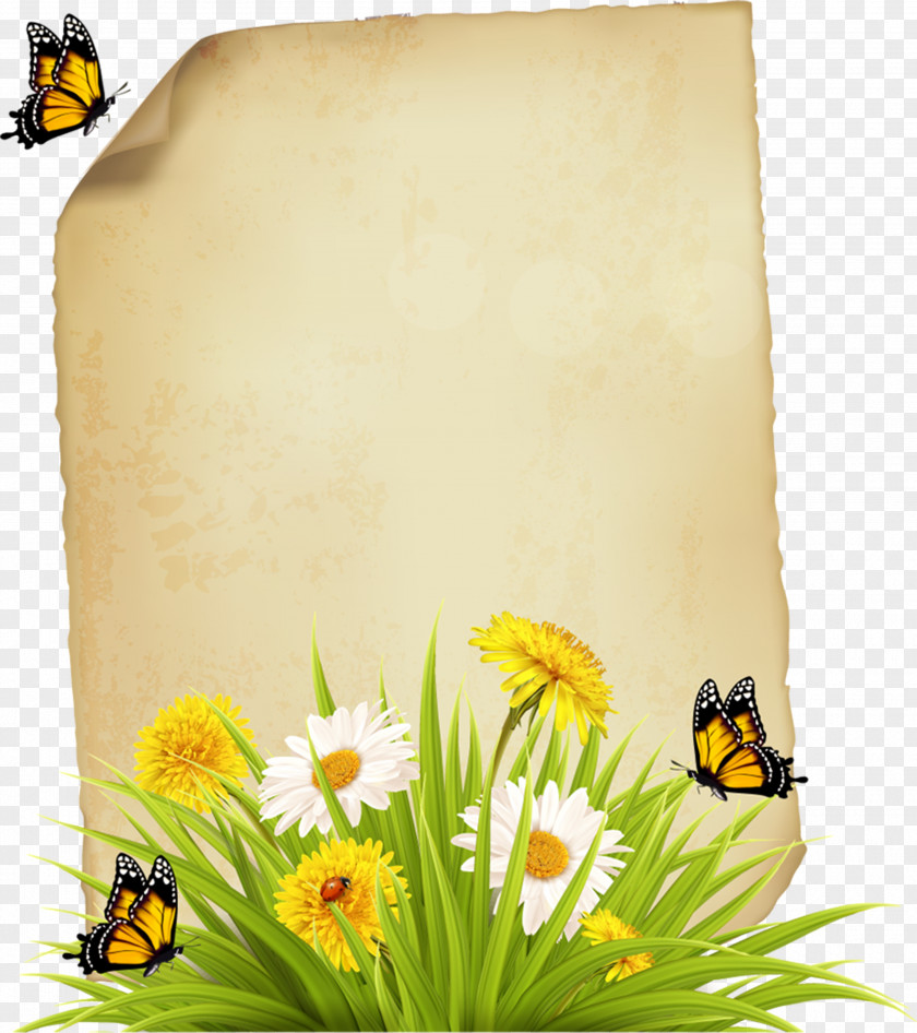 Wildflower Butterfly Bee Cartoon PNG