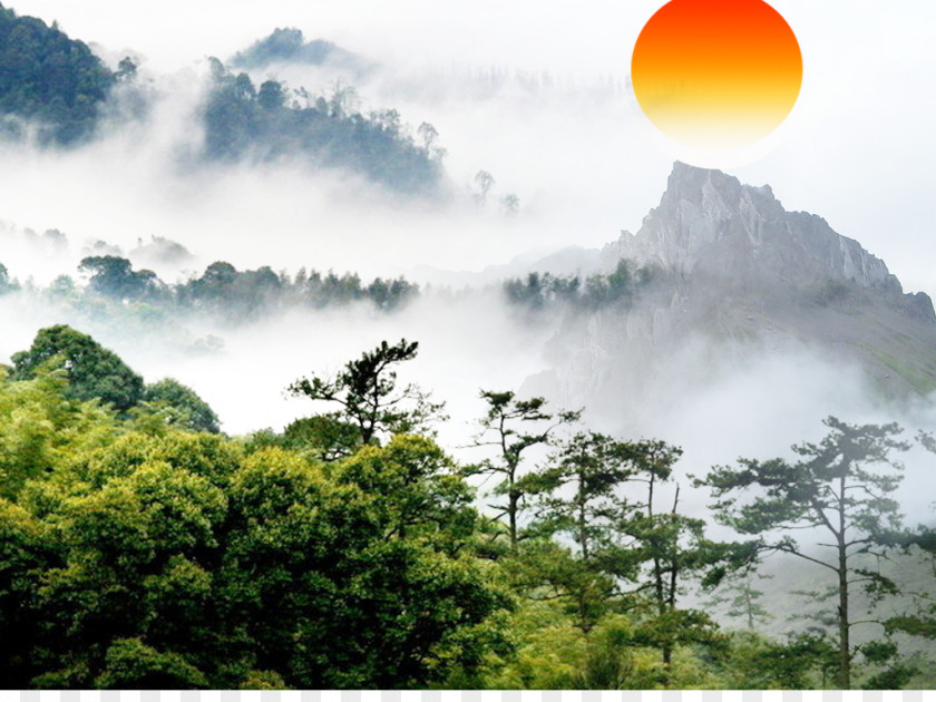 Sunrise Mount Tai U6cf0u5c71u98a8u666fu5340 Cinq Montagnes Sacrxe9es Fukei PNG