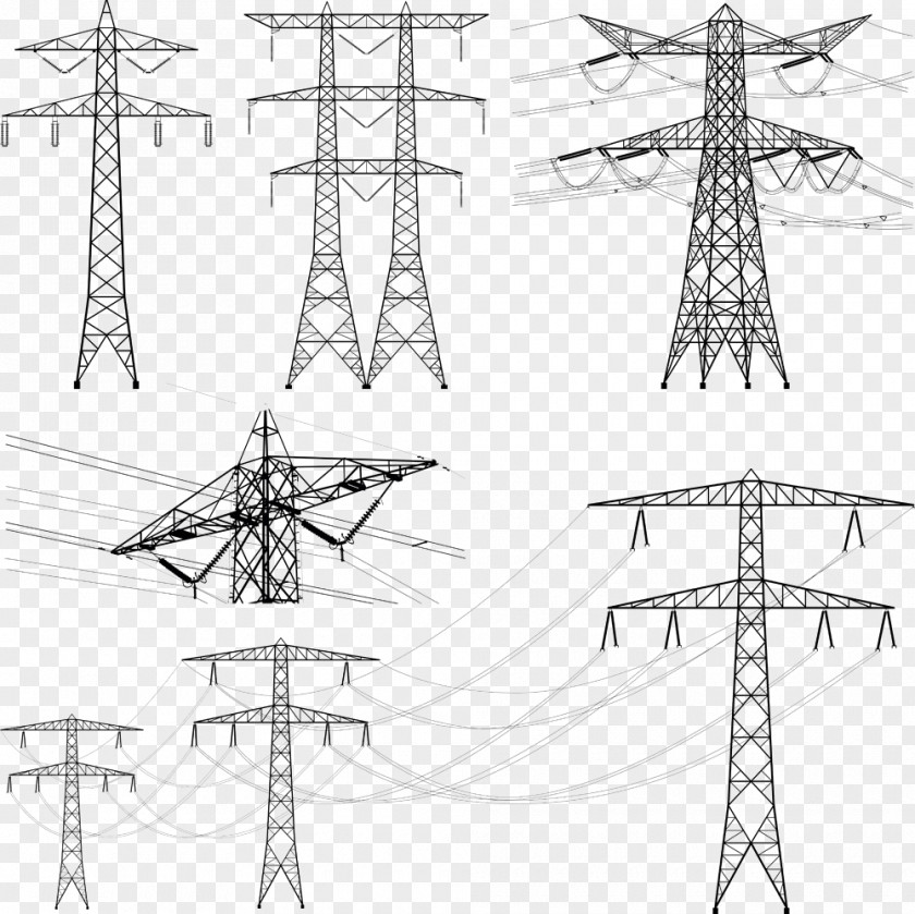 High Voltage Wire Transmission Tower Overhead Power Line Electric Electricity PNG