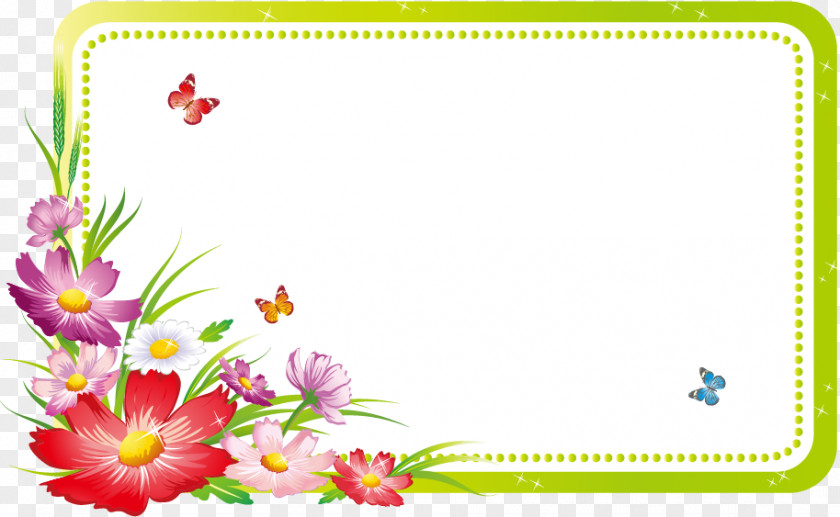 Fresh Spring Flowers Border Butterfly PNG