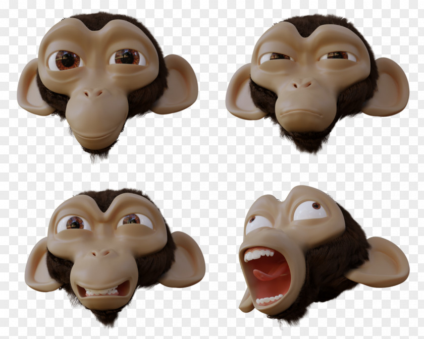 Monkey Chimpanzee Blender .blend File Facial Expression PNG