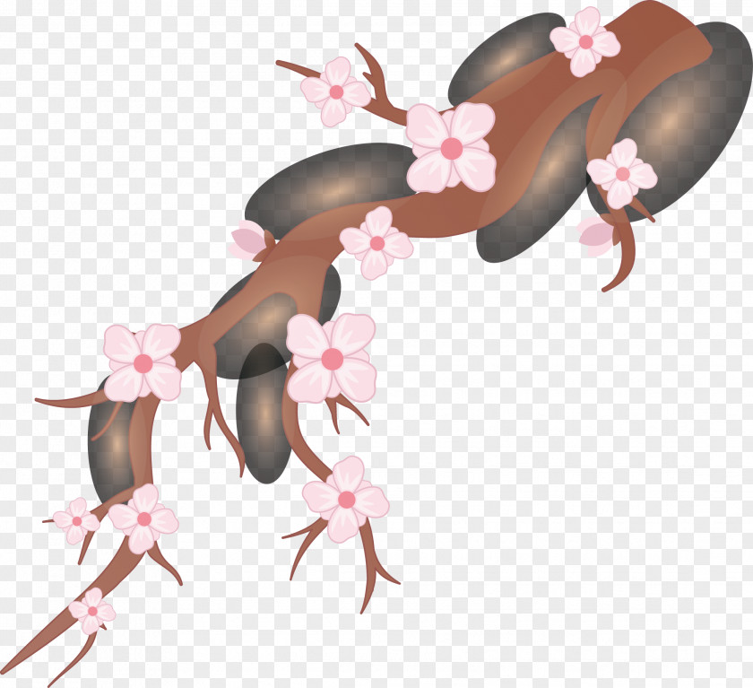 Cherry Tree Branches Hand Painted Blossom Branch PNG