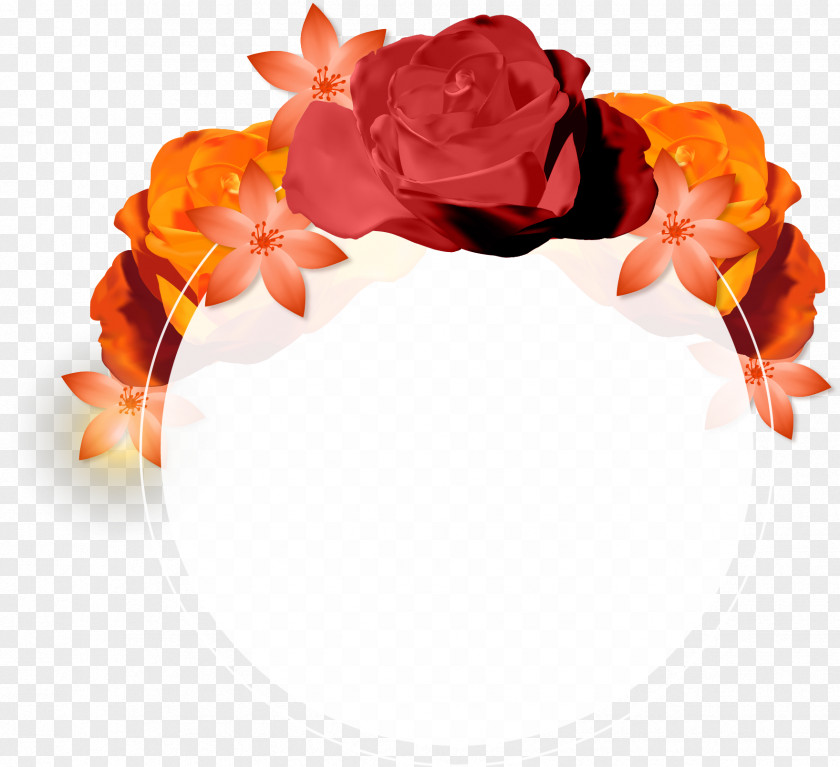 Vector Hand-painted Flower Decoration Round Label PNG