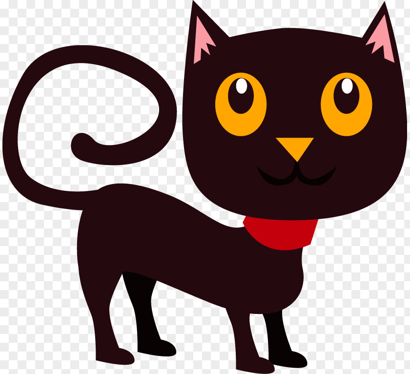 Vector Cartoon Cat Black Kitten Whiskers Clip Art PNG