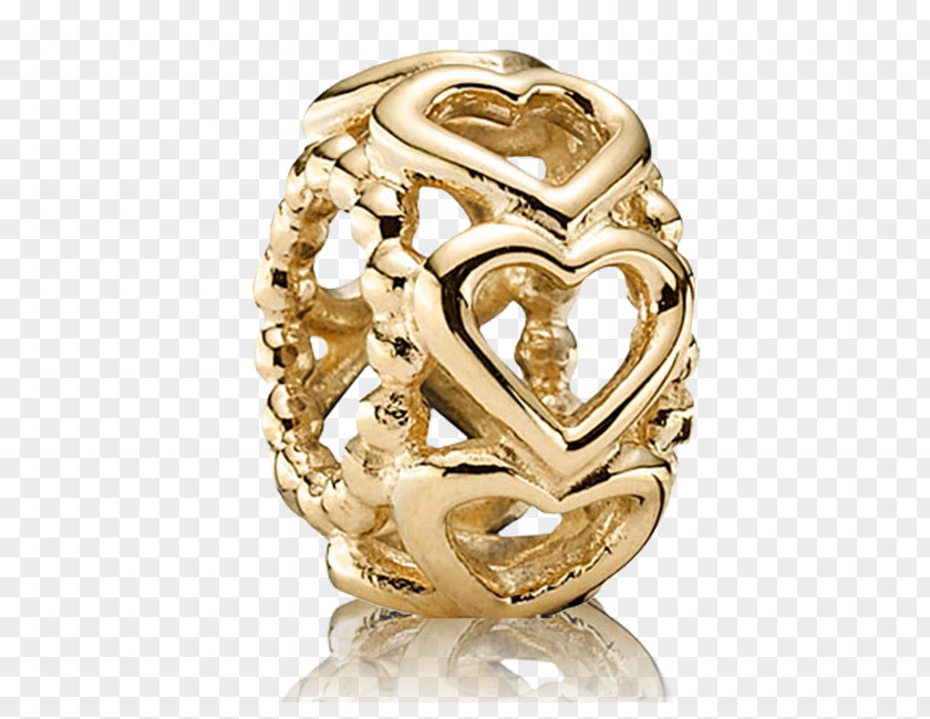 Gold Pandora Charm Bracelet Cubic Zirconia Heart PNG