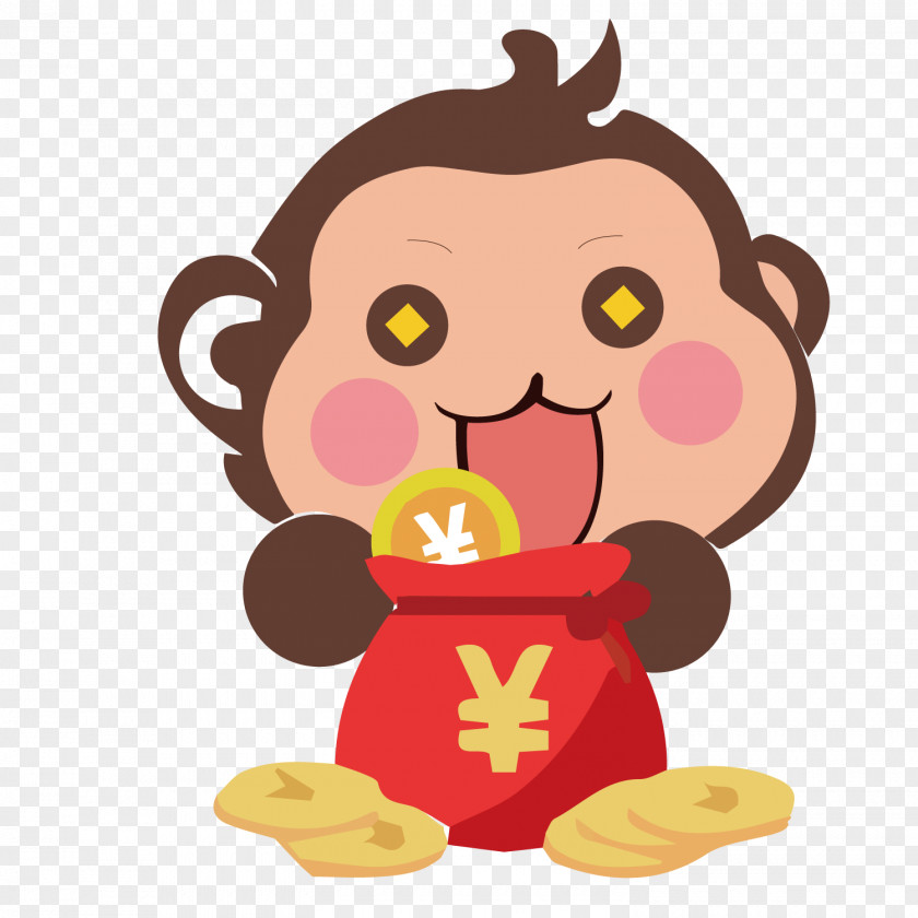Holding A Red Bag Of Monkeys Cartoon Drawing Illustration PNG