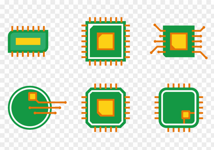 Cartoon Computer Chip Integrated Circuit Printed Board Icon PNG