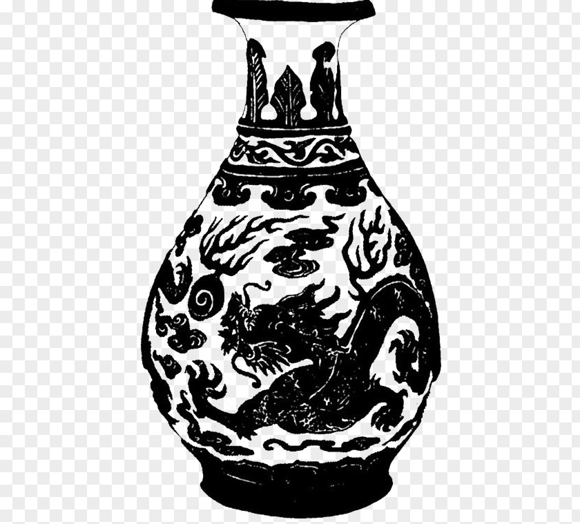 Dragon Bottle Blue And White Pottery Chinese Poster PNG