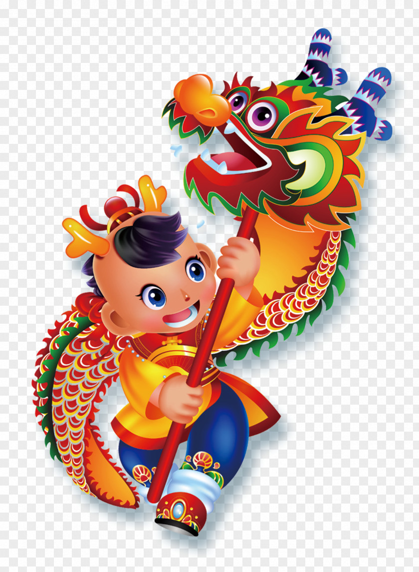 Children Dance Dragon Lion Chinese New Year Cartoon Illustration PNG