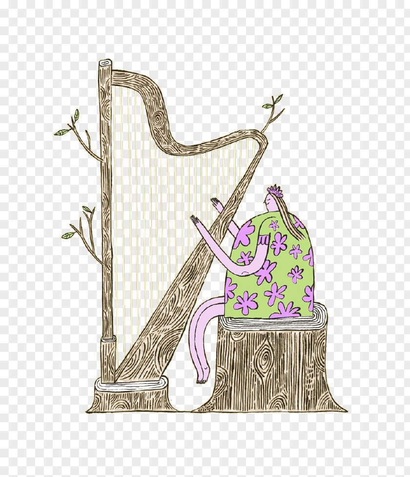 Harp Fairy Harpa Plucked String Instrument Illustration PNG