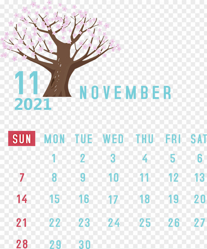 November 2021 Calendar Printable PNG